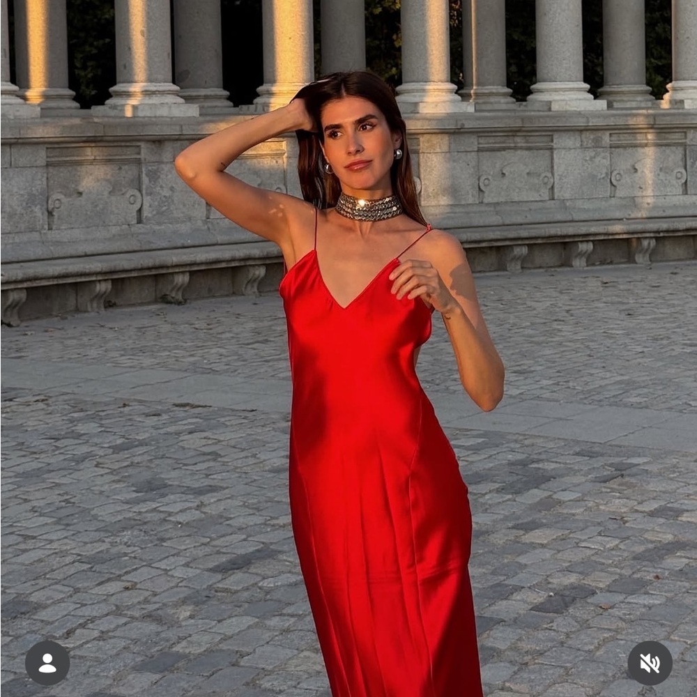 Zara nwt red maxi dress fitted bodycon satin effect party evening holiday gown